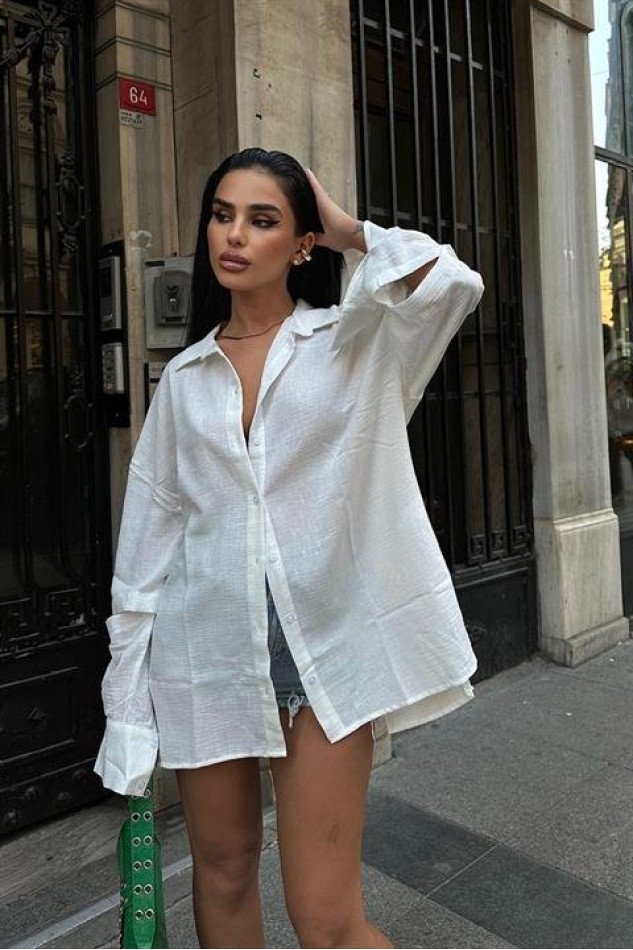 Alina Kol Cut Out Keten Gömlek 3252-08