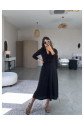 Kadın Uzun Kollu Kruvaze Yaka Belden Kuşaklı Uzun Krep Elbise