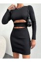 Kadın Uzun Kollu Bisiklet Yaka Bel Dekolteli Kaşkorse Mini Boy Elbise