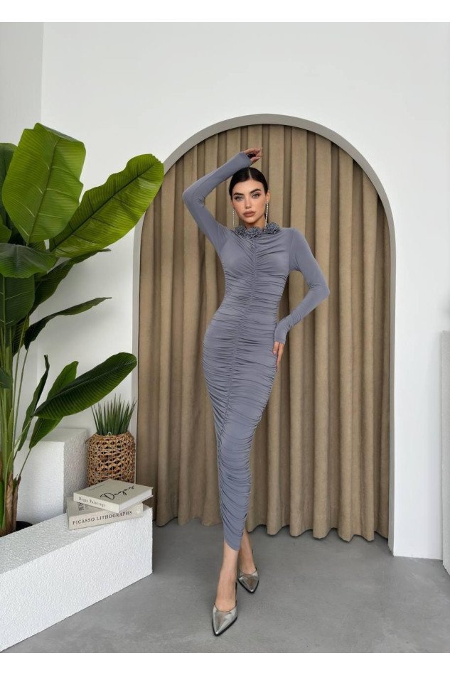 Carlis Gül Yaka Elbise