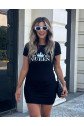 Kadın Kısa Kollu Queen Baskı Iki Iplik Mini Elbise