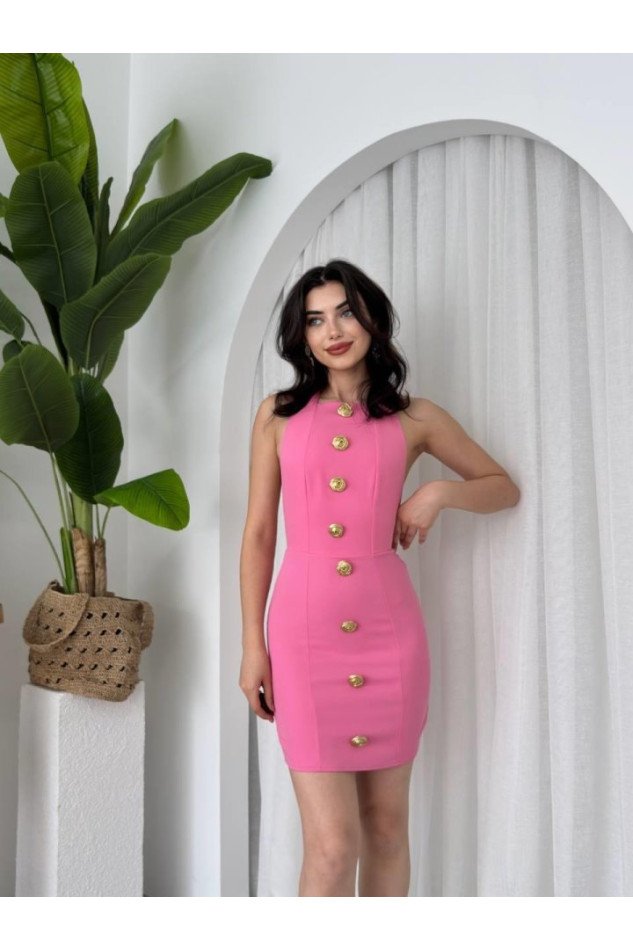 Katalina Gül Düğmeli Elbise