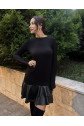Kadın Uzun Kollu Bisiklet Yaka üst Viskon Etek Ucu Deri Kısa Elbise