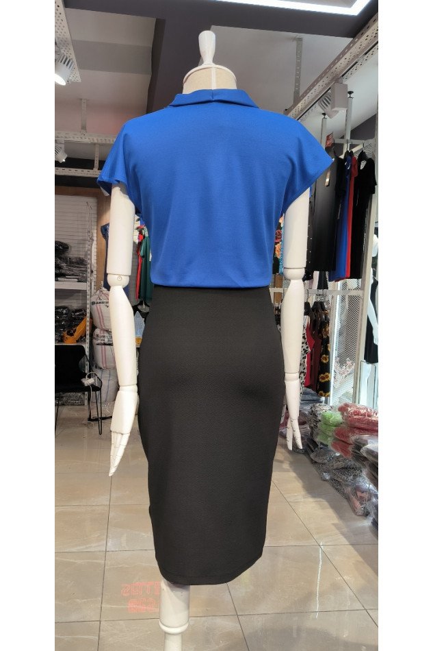 Kadın Kısa Kollu Kruvaze Yaka Krep Elbise (Kemersiz)