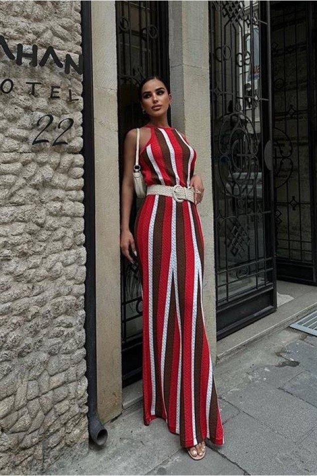 Lucia Çizgili Ajurlu Elbise 2763