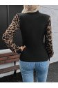 Kadın Uzun Kollu Yarı Balıkçı Yaka Leopar Detaylı Kaşkorse Bluz