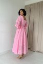 Pembe Kolu Lastikli Brode Elbise