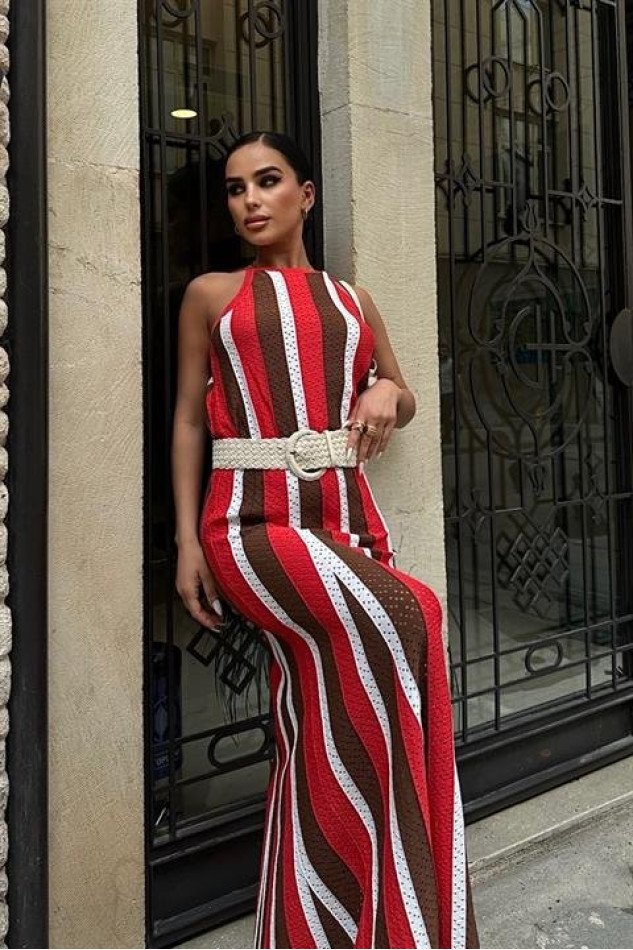 Lucia Çizgili Ajurlu Elbise 2763