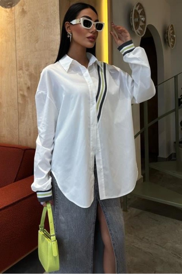 Bant Detaylı Oversize Poplin Gömlek 3436