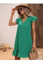 Kadın Balon Kollu Eteği Fırfırlı Pamuk-Polyester Kumaş Elbise
