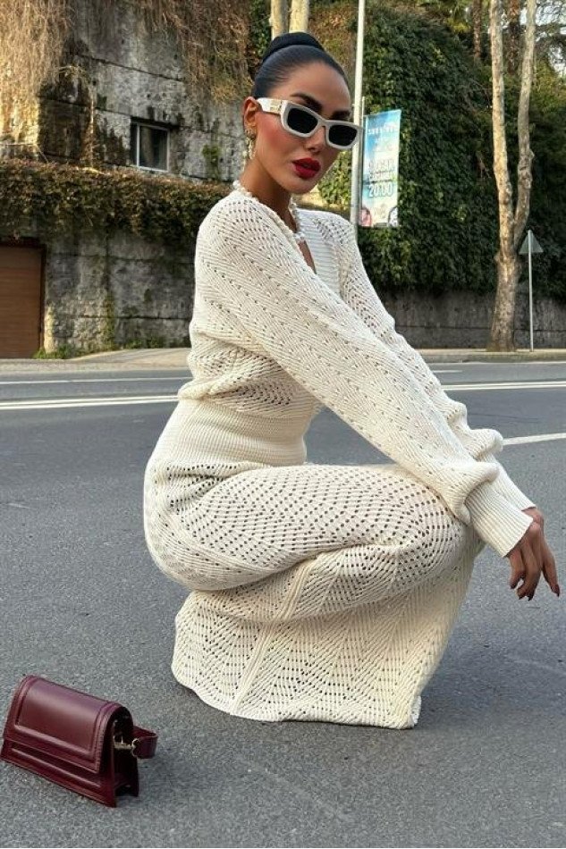 Laura Derin Dekolte Kroşe Elbise 2712-0025
