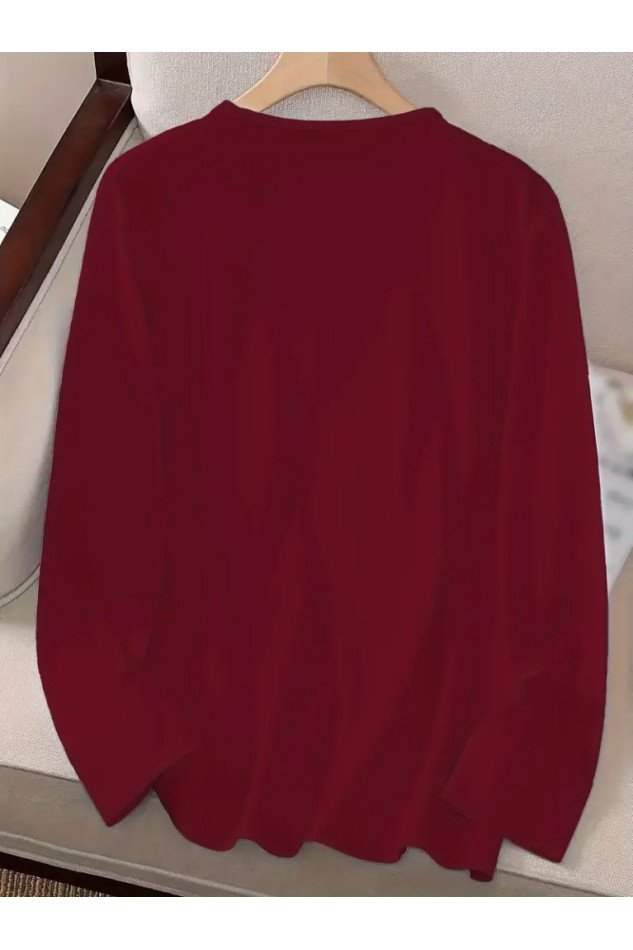 Kadın Uzun Kollu Bisiklet Yaka Kalp Desenli Viskon Bluz