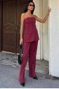 Straplez Büstiyer Ve Palazzo Pantolon Çizgili Takım 10005