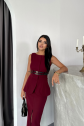 CEKET-ETEK GÖRÜNÜMLÜ ELBİSEÇİFT KEMER DETAYLI - Bordo