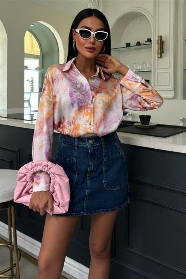 Batik Desenli Saten Gömlek 3409