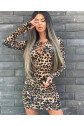 Kadın örme Viskon Kumaş Leopar Desenli çapraz Göğüs Detay Mini Boy Elbise