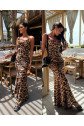 Kadın Saten Kumaş Leopar Desenli Uzun Askılı Elbise