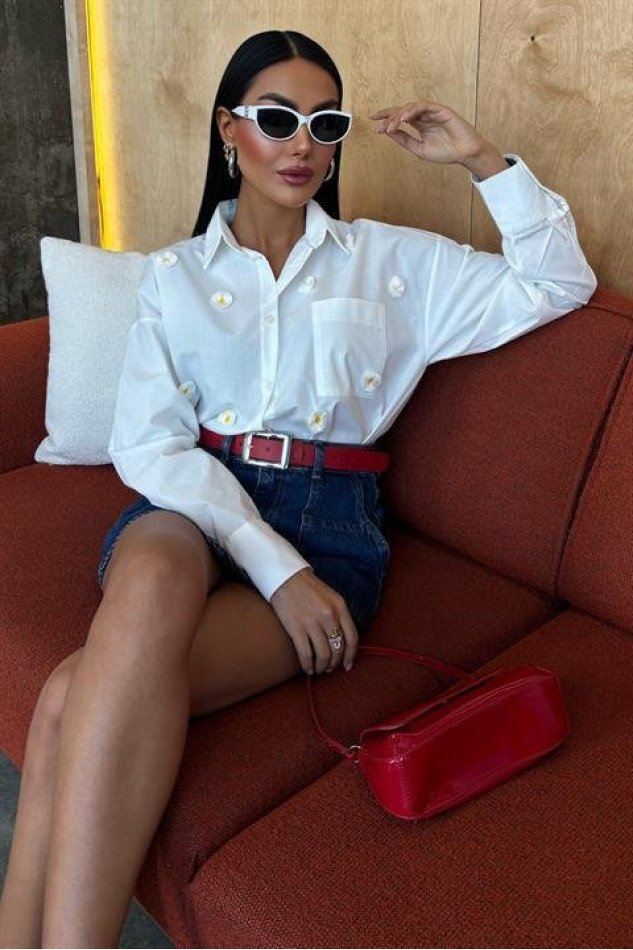 Alicia Papatya Nakışlı Gömlek 3389-08