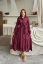 Bordo Çizgi Desenli Uzun Elbise