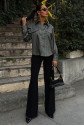 Chanel Saten Premium Çizgili Gömlek 3411
