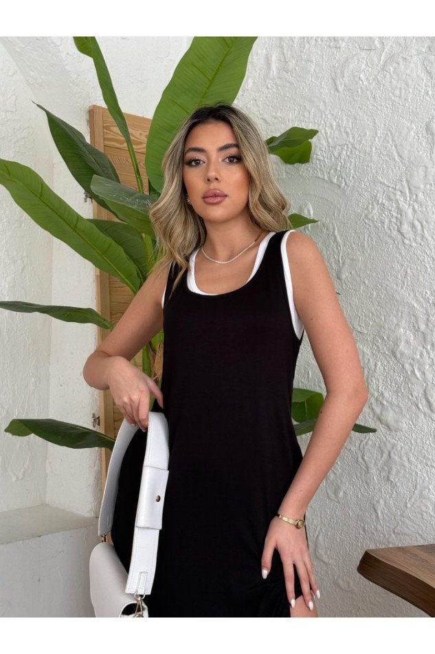 Kadın Yırtmaç Detaylı Viskon Kumaş Maxi Boy Cepli Iç Dahil Ikili Elbise