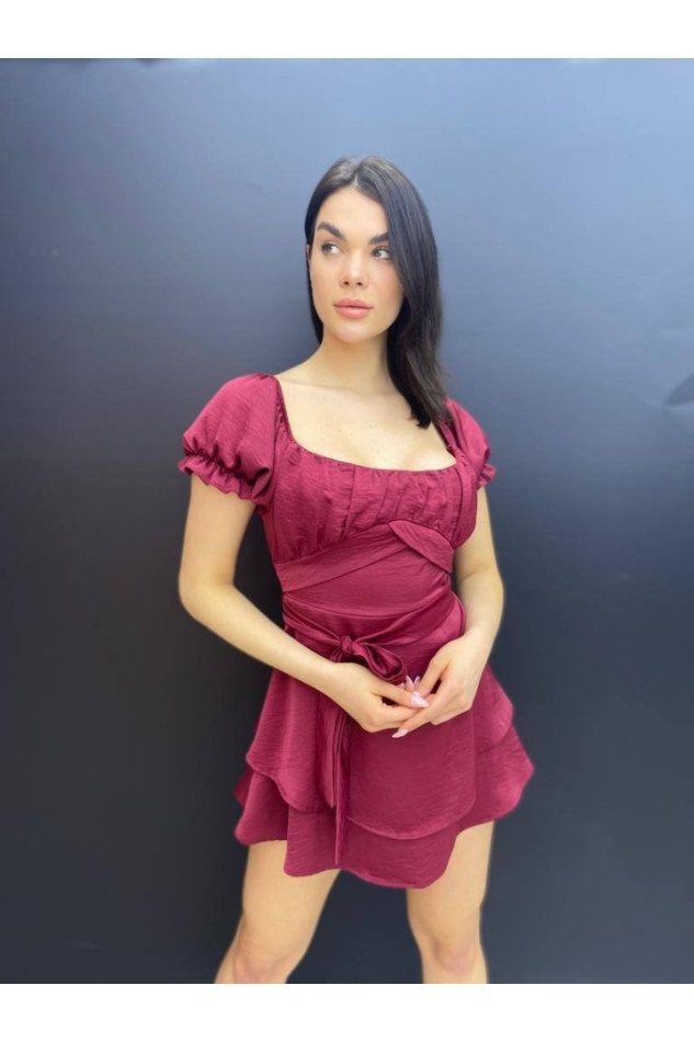 Kadın Kare Yaka Kuşak Detay Fırsat ürün Mini Elbise