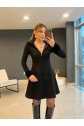 Kadın Uzun Kollu Yaka Ve Manşetleri Peluş Detay Fermuar Dekolteli Mini Elbise