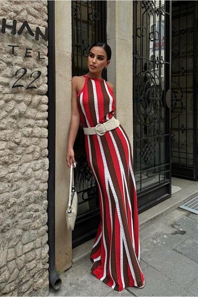 Lucia Çizgili Ajurlu Elbise 2763