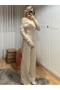 Kadın Uzun Kollu Omuzlardan Açık Asimetrik Kesim Kaşkorse Bluz Ve Pantolon Ikili Pantolon