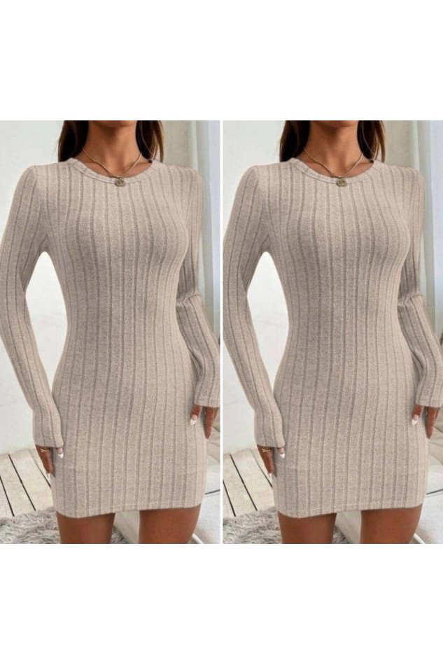 Kadın Uzun Kollu Bisiklet Yaka şardonlu Kalın Fitilli Kaşkorse Mini Boy Elbise