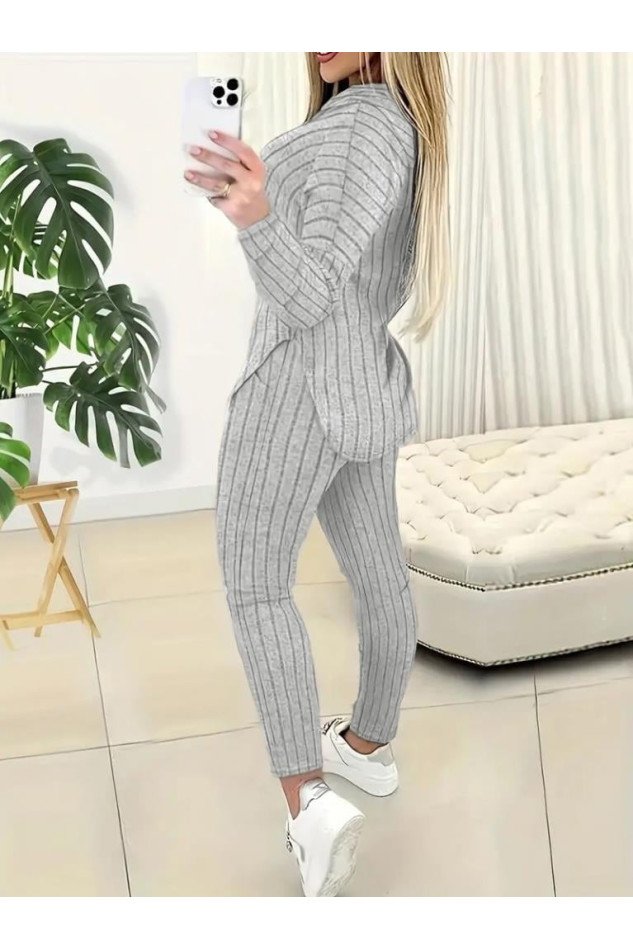 Kadın Uzun Kollu Kapşonlu Yakadan Bağcıklı Yandan Yırtmaçlı üst Bluz Alt Tayt şardonlu Kaşkorse Ikili Takım