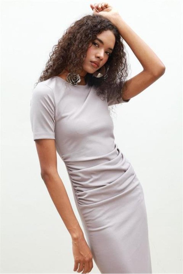 Fancy Büzgülü Midi Elbise 2695-8