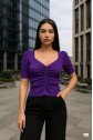 Kadın V Yaka Önü Büzgü Detaylı Triko Bluz