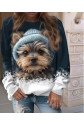 Kadın Uzun Kollu Bisiklet Yaka Köpek Baskılı şardonlu Dalgıç Bluz