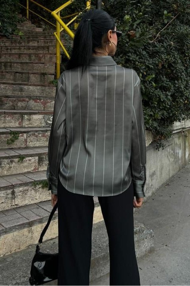 Chanel Saten Premium Çizgili Gömlek 3411