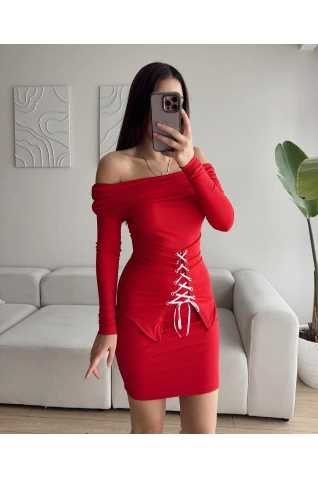 Bağcık Detaylı Straplez Elbise