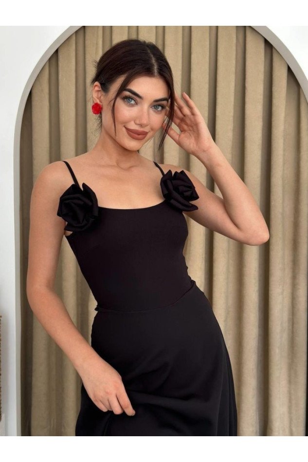 Matilda Gül İp Askılı Elbise