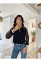 Kadın Uzun Kollu Göğüs Pencere Detay Yaka Boğazlı Kolları Tüllü Sandy Bluz