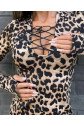 Kadın örme Viskon Kumaş Leopar Desenli çapraz Göğüs Detay Mini Boy Elbise