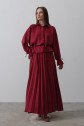 Bel Detaylı Bluz Pileli Etek - Bordo
