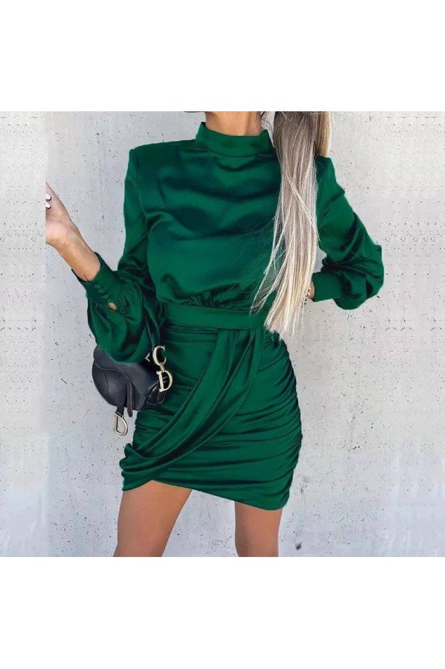 Kadın Yarım Balıkçı Yaka Vatka Ve Büzgü Detay Mini Elbise