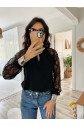 Kadın Uzun Kollu Göğüs Pencere Detay Yaka Boğazlı Kolları Tüllü Sandy Bluz