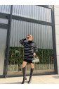 Kadın Uzun Kollu Degaje Yaka çizgili Sonya Iplik Mini Boy Triko Elbise (kemersiz)