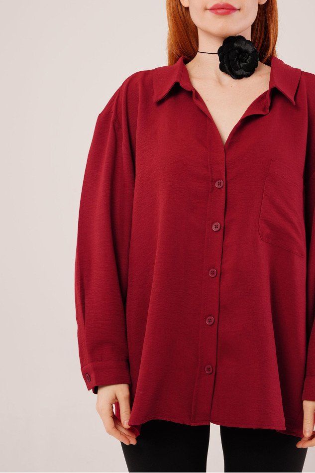 Basic Oversize Bordo Gömlek