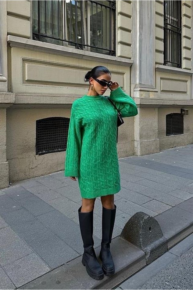 Melanie Örgü Desen Mini Elbise 2537-02