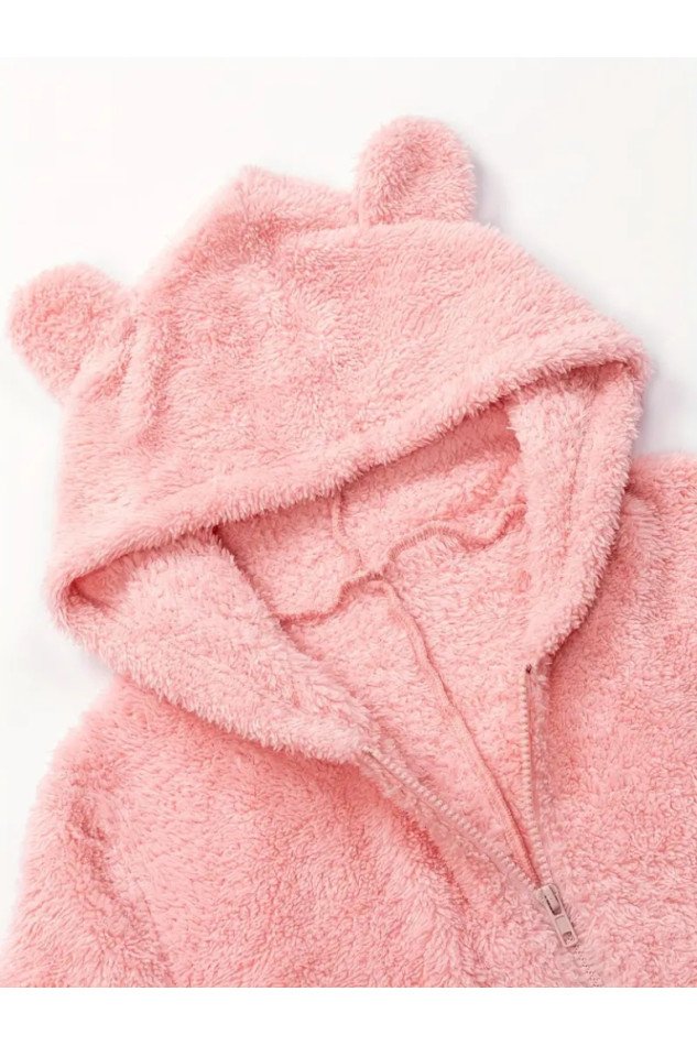 Kadın Uzun Kollu Kapüşonlu Tavşan Kulak Detaylı Peluş Tulum