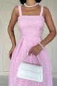 Pembe Askılı Aparatlı Brode Elbise