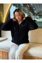 Kadın Uzun Kollu önden Fermuarlı Cepli Peluş Sweat
