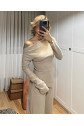 Kadın Uzun Kollu Omuzlardan Açık Asimetrik Kesim Kaşkorse Bluz Ve Pantolon Ikili Pantolon