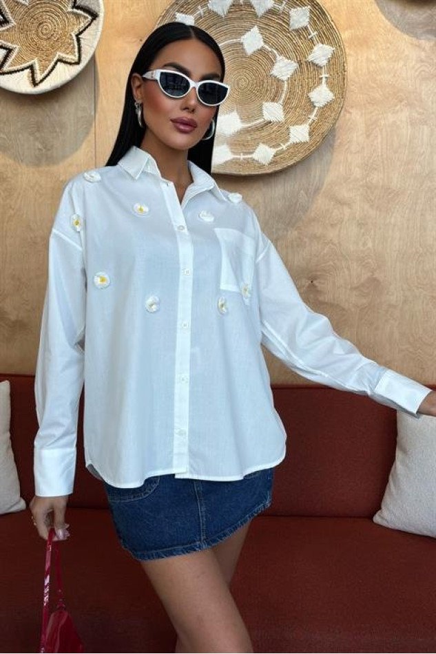 Alicia Papatya Nakışlı Gömlek 3389-08